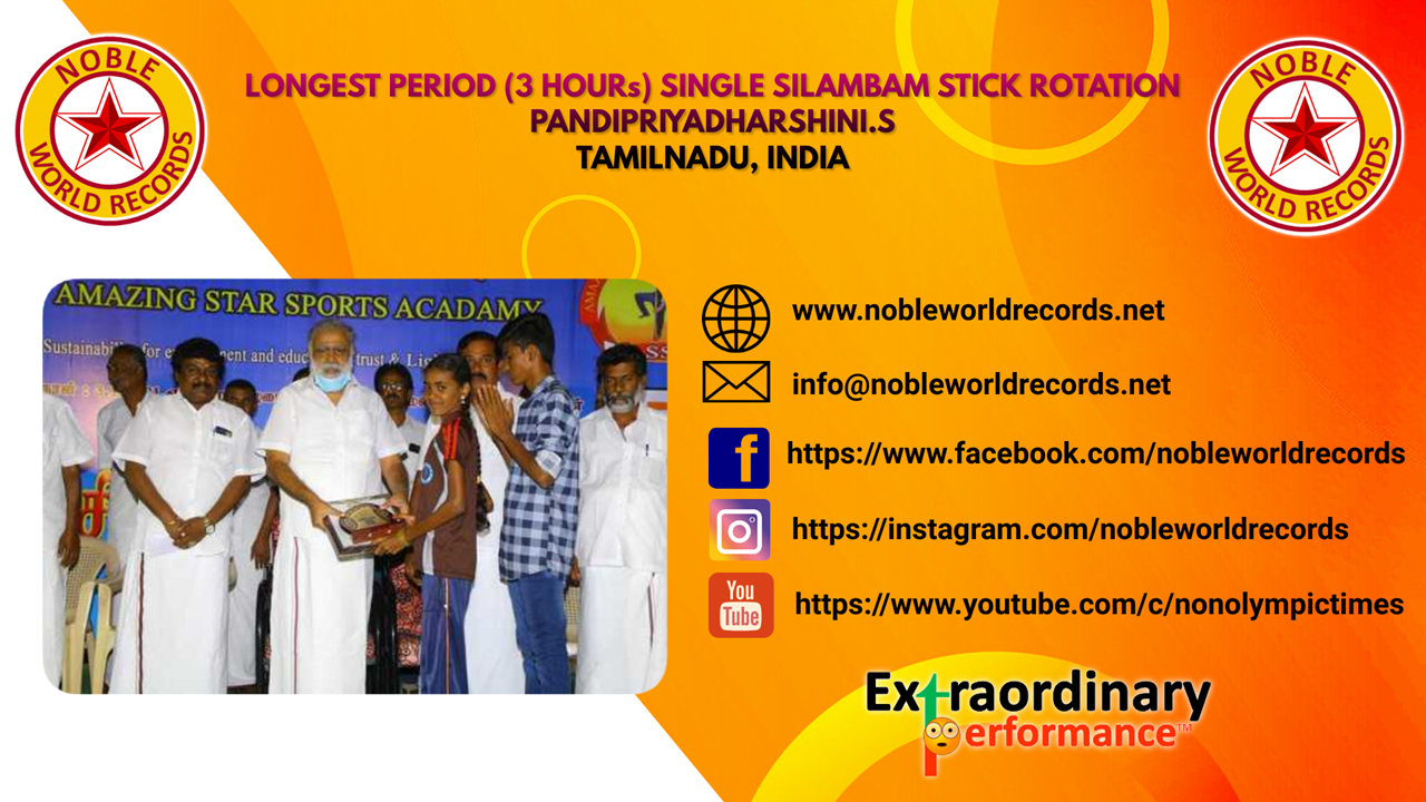 Stick Rotation LONGEST PERIOD (3 HOURs) SINGLE SILAMBAM STICK ROTATION – NON-OLYMPIC TIMES