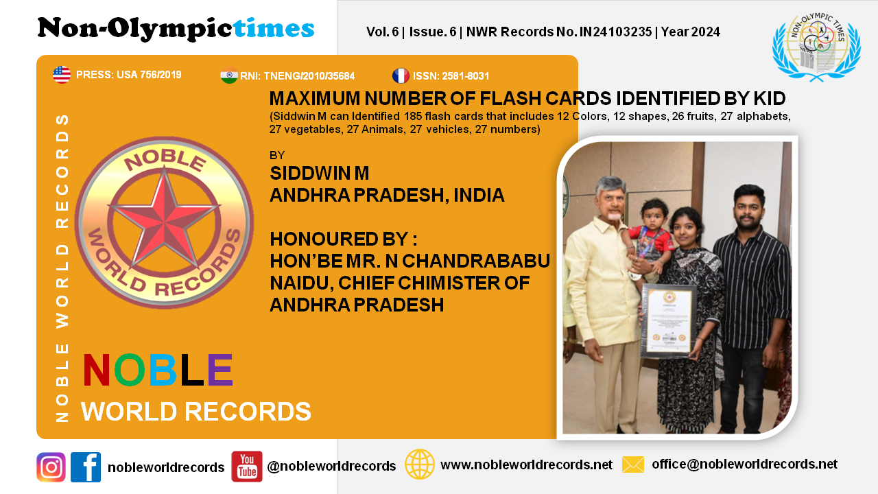 (Siddwin M can Identified 185 flash cards that includes 12 Colors, 12 shapes, 26 fruits, 27 alphabets, 27 vegetables, 27 Animals, 27 vehicles, 27 numbers) BY SIDDWIN M ANDHRA PRADESH, INDIA HONOURED BY : HON’BE MR. N CHANDRABABU NAIDU, CHIEF CHIMISTER OF ANDHRA PRADESH