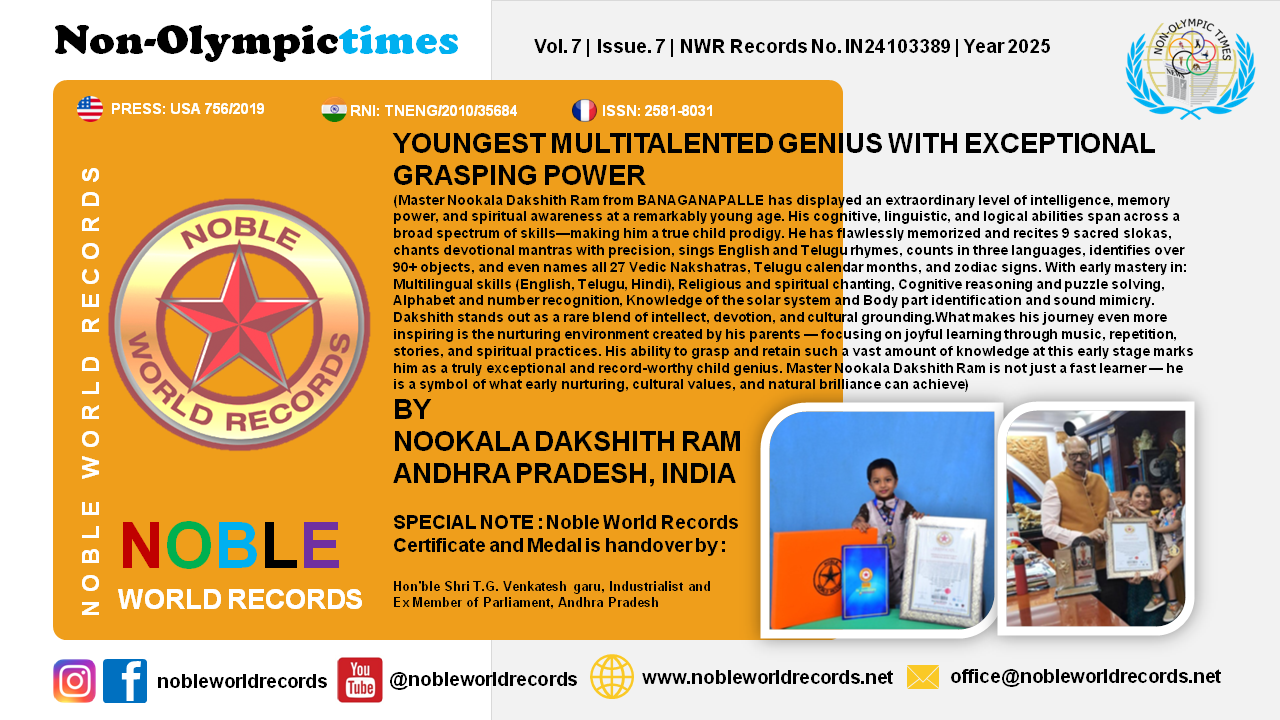 YOUNGEST MULTITALENTED GENIUS WITH EXCEPTIONAL GRASPING POWER