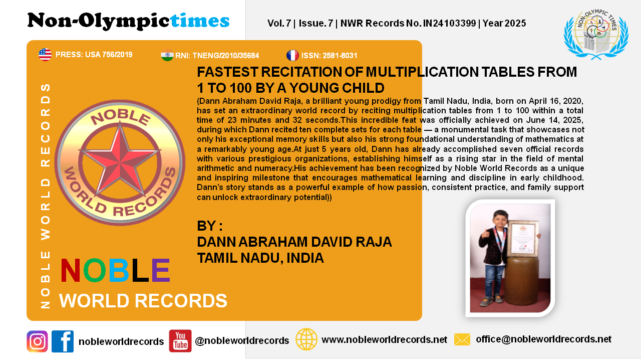 FASTEST RECITATION OF MULTIPLICATION TABLES FROM 1 TO 100 BY A YOUNG CHILD