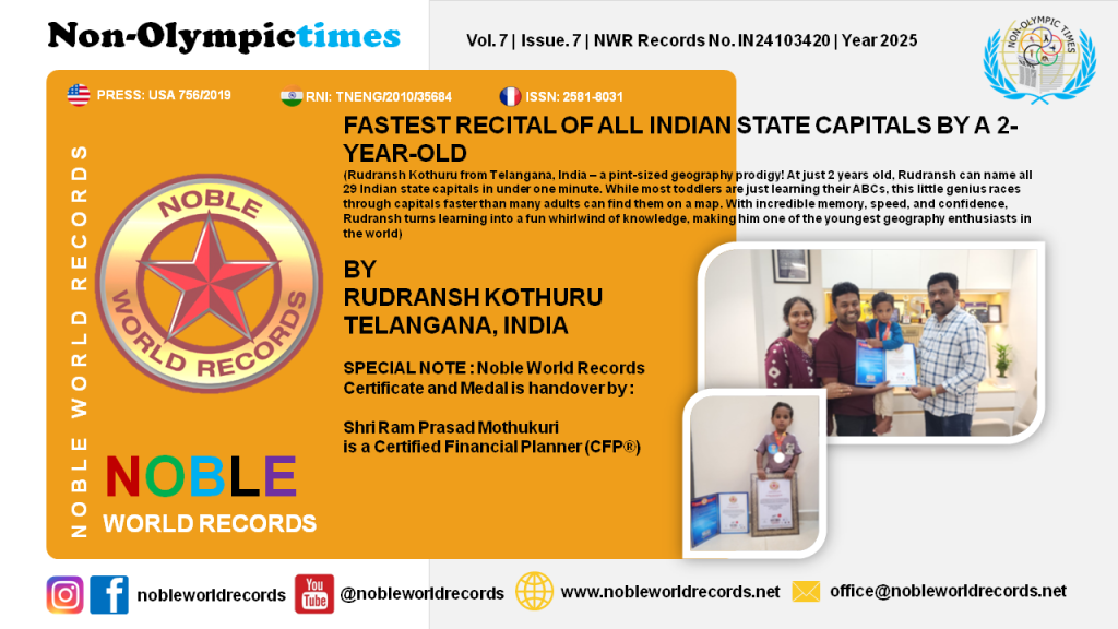 FASTEST RECITAL OF ALL INDIAN STATE CAPITALS BY A 2-YEAR-OLD