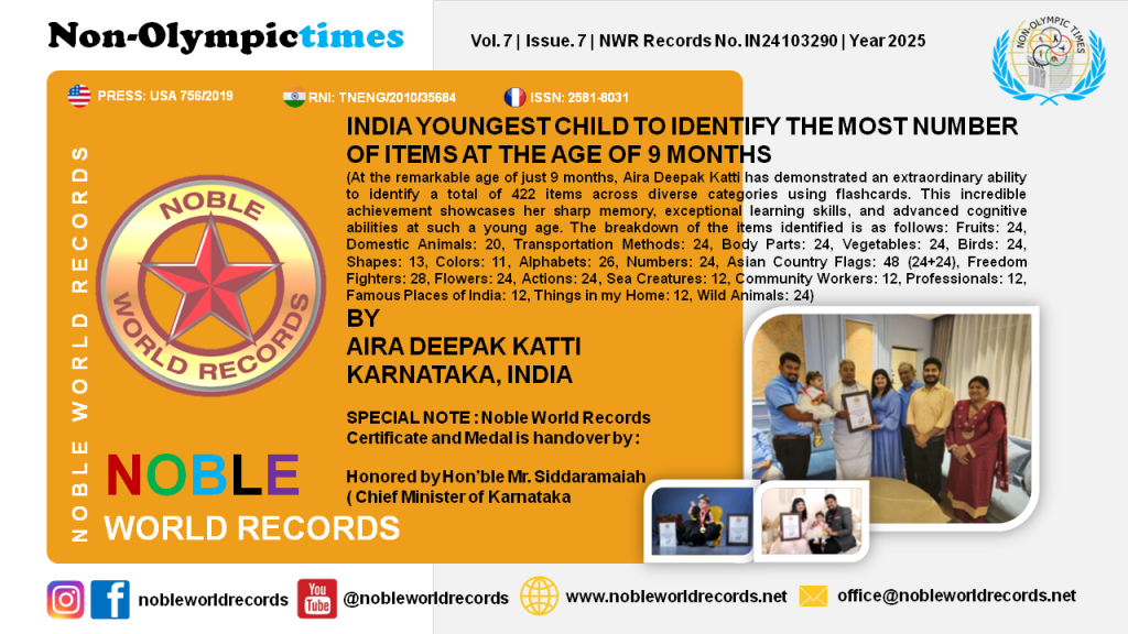 INDIA YOUNGEST CHILD TO IDENTIFY THE MOST NUMBER OF ITEMS AT THE AGE OF 9 MONTHS