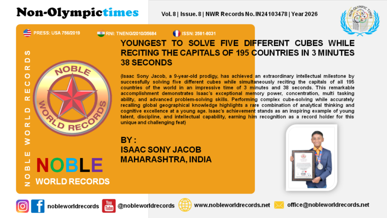 YOUNGEST TO SOLVE FIVE DIFFERENT CUBES WHILE RECITING THE CAPITALS OF 195 COUNTRIES IN 3 MINUTES 38 SECONDS