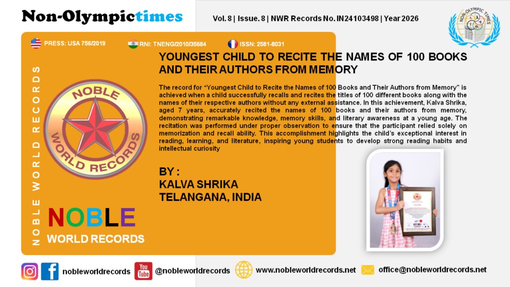 YOUNGEST CHILD TO RECITE THE NAMES OF 100 BOOKS AND THEIR AUTHORS FROM MEMORY