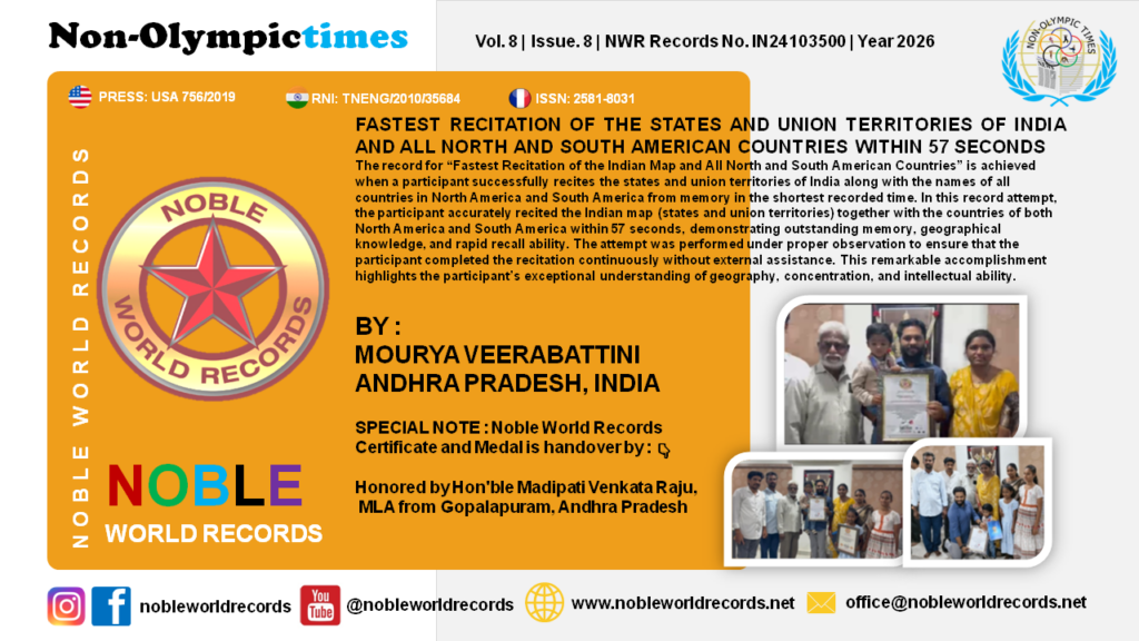 FASTEST RECITATION OF THE STATES AND UNION TERRITORIES OF INDIA AND ALL NORTH AND SOUTH AMERICAN COUNTRIES WITHIN 57 SECONDS