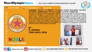 YOUNGEST INFANT TO IDENTIFY 55 FLASH CARDS INCLUDING COLORS, PATTERNS, VEGETABLES, FRUITS & ANIMAL TOYS IN 13 MINUTES