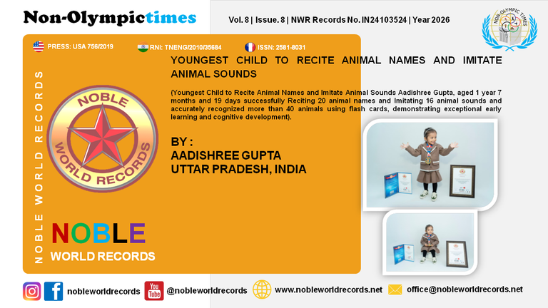 YOUNGEST CHILD TO RECITE ANIMAL NAMES AND IMITATE ANIMAL SOUNDS